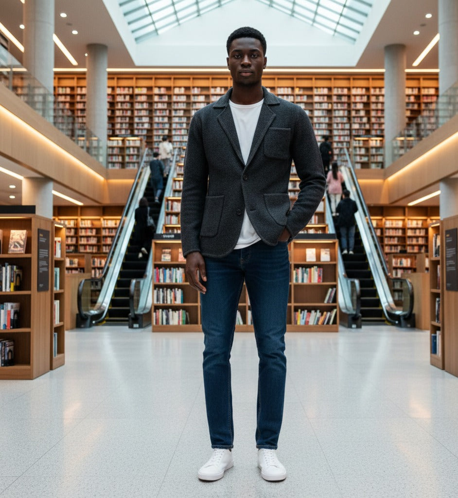 Charcoal Knitted Seed Stitch Jacket Tura