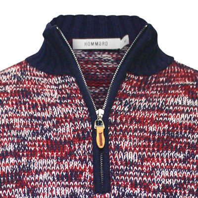 Cashmere Half Zip Sweater in Melange Red Navy White Valcenis