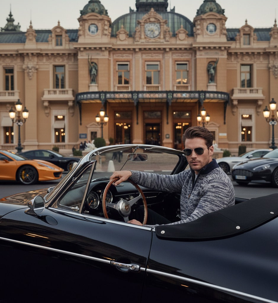 Cashmere Half Zip Sweater in Melange Navy Camel Blue Valcenis