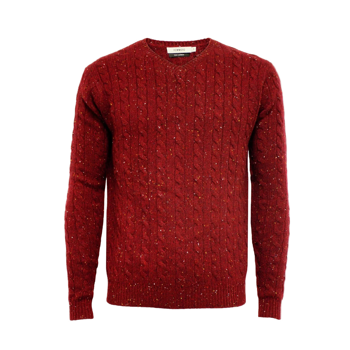 Cashmere V Neck Cable Sweater Bordeaux Donegal