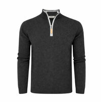 Charcoal Grey Cashmere Zip Neck Sweater Verbier in pique stitch