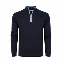 Navy Lt Blue Cashmere Zip Neck Sweater Verbier in pique stitch