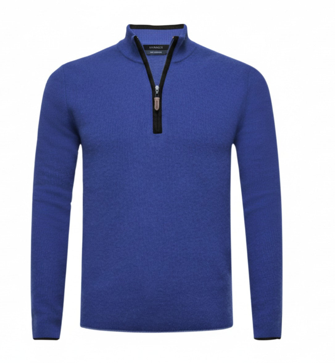 Royal Blue Black Cashmere Zip Neck Sweater Verbier in pique stitch