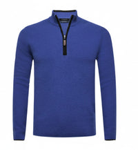 Royal Blue Black Cashmere Zip Neck Sweater Verbier in pique stitch