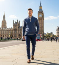 Jeans Grey Cashmere Zip Neck Sweater Verbier in pique stitch