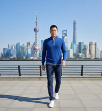 Kobalt Blue Cashmere Zip Neck Sweater Verbier in pique stitch