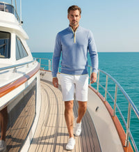 Light Blue Cashmere Zip Neck Sweater Verbier in pique stitch