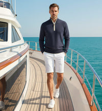 Jeans white Cashmere Zip Neck Sweater Verbier in pique stitch