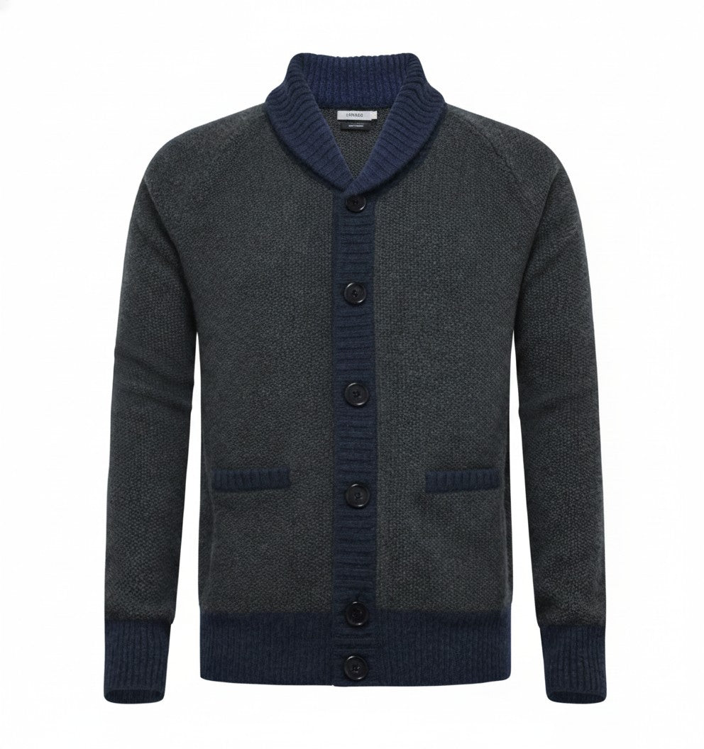 Charcoal Cashmere Cardigan waffle stitch Charcoal Navy