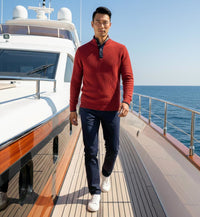 Bordeaux Cashmere Sweater Button Neck Whistler in Herringbone stitch