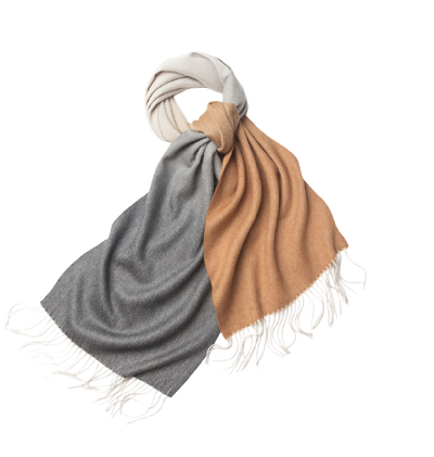 Degradé Lambswool Scarf Woven Plain Grey White Camel