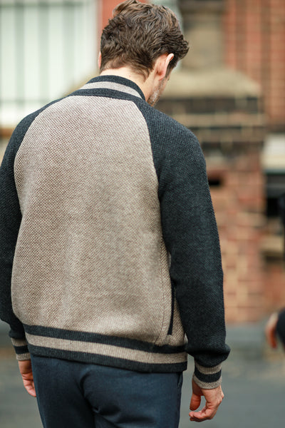 Men´s Cashmere Bomber Jacket in Honey comb stitch Toharu Charcoal Black - Hommard