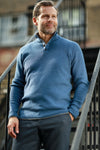 Men´s Cashmere Sweater Button Neck Andromeda in Carbon Stitch Rockpool Blue - Hommard