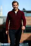 Red Men´s Cashmere Zip Neck Sweater Diagonal Stitch - Hommard