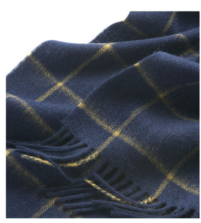 Check Lambswool Scarf Woven Navy Camel detail1