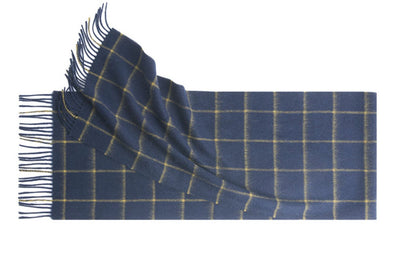Check Lambswool Scarf Woven Navy Camel long
