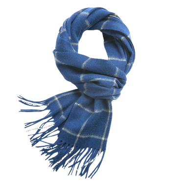 Check Lambswool Scarf Woven Royal Blue Offwhite
