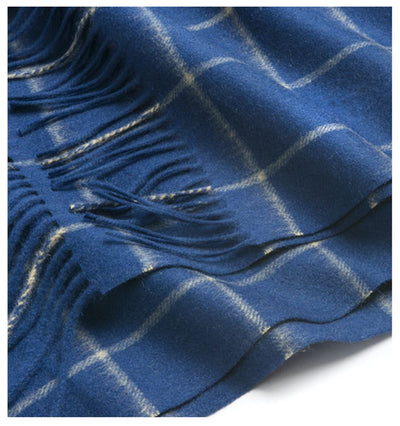 Check Lambswool Scarf Woven Royal Blue Camel detail1