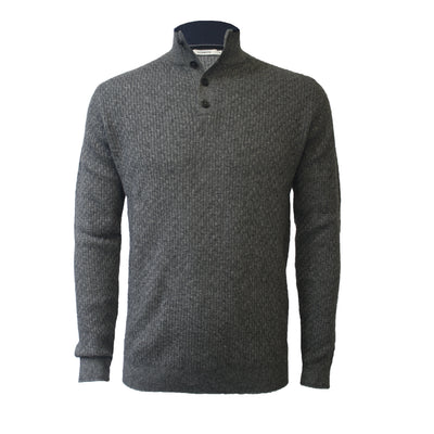 Men´s Cashmere Sweater Button Neck Andromeda in Carbon Stitch Mid Grey - Hommard