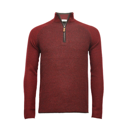 Red Men´s Cashmere Zip Neck Sweater Diagonal Stitch - Hommard
