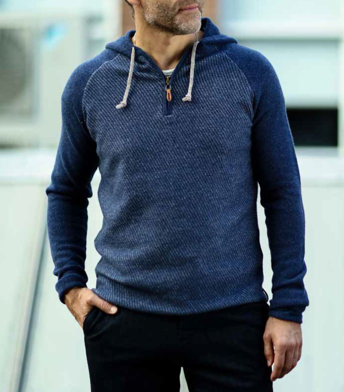 Men's Cashmere Hooded sweater quarter zip Nowa