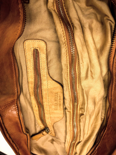 Leather Hold All Bag Light Brown  inside