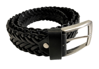 Black Leather woven belt rolled 