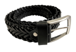 Black Leather woven belt rolled 