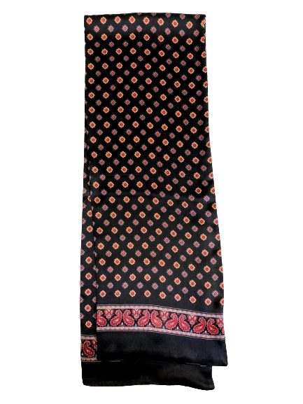 Silk Scarf Black Red Paisley Flower Long