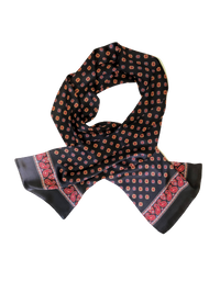 Silk Scarf Black Red Paisley Flower