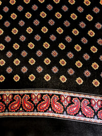 Silk Scarf Black Red Paisley Flower details