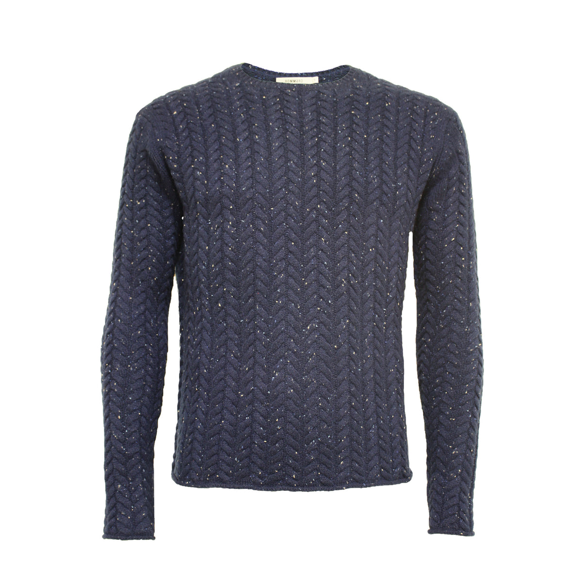 Donegal Men´s Cashmere Crew Neck Cable Sweater Buzz Blue - Hommard