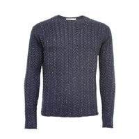 Donegal Men´s Cashmere Crew Neck Cable Sweater Buzz Blue - Hommard
