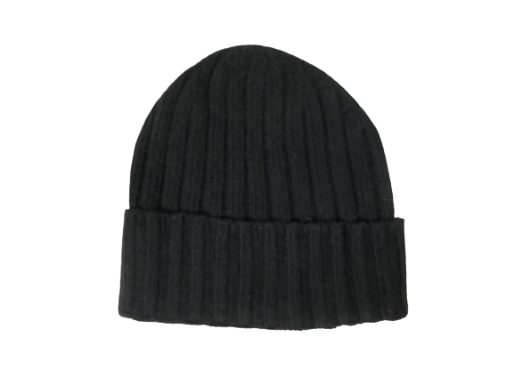Cashmere Double Ribbed Turn up Beanie Prato Black