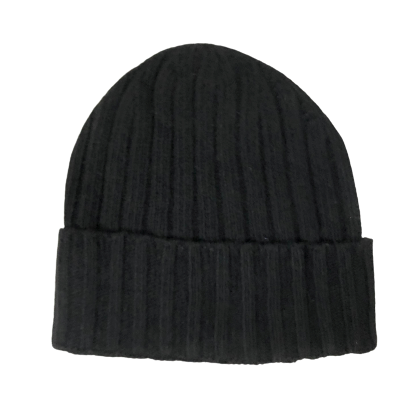 Cashmere Double Ribbed Turn up Beanie Prato Black