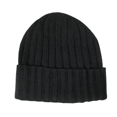 Cashmere Double Ribbed Turn up Beanie Prato Black