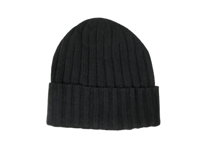 Cashmere Double Ribbed Turn up Beanie Prato Black