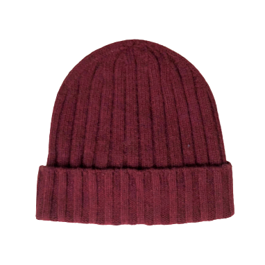 Cashmere Double Ribbed Turn up Beanie Prato Bordeaux