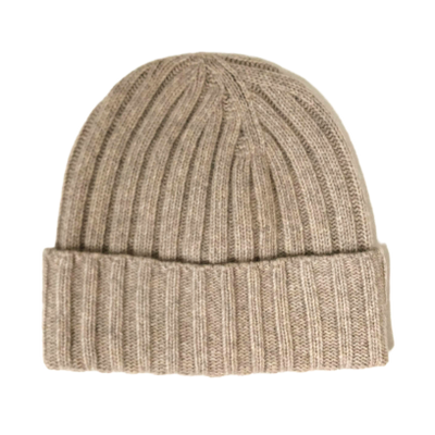 Cashmere Double Ribbed Turn up Beanie Prato Camel