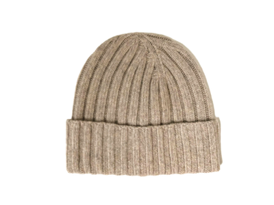 Cashmere Double Ribbed Turn up Beanie Prato Camel