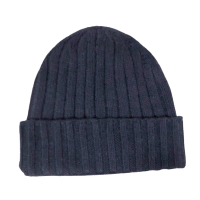 Cashmere Double Ribbed Turn up Beanie Prato Navy