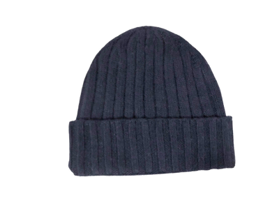 Cashmere Double Ribbed Turn up Beanie Prato Navy