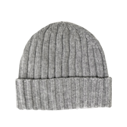 Cashmere Double Ribbed Turn up Beanie Prato Silver Grey