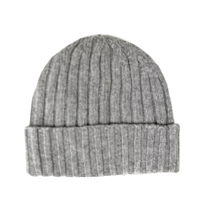 Cashmere Double Ribbed Turn up Beanie Prato Silver Grey