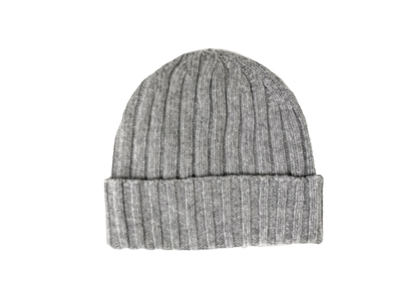 Cashmere Double Ribbed Turn up Beanie Prato Silver Grey