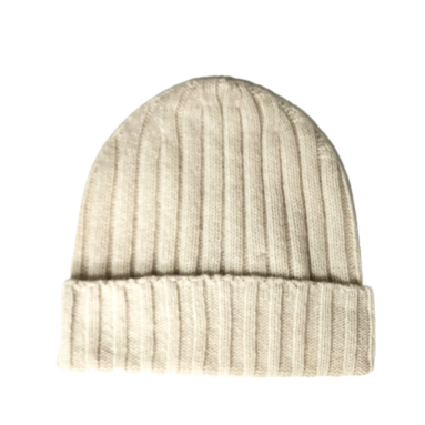 Cashmere Double Ribbed Turn up Beanie Prato Woolwhite