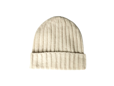 Cashmere Double Ribbed Turn up Beanie Prato Woolwhite