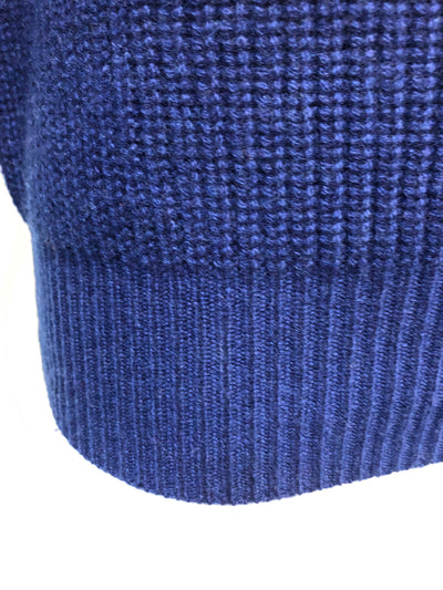 Cashmere Crewneck Sweater in Chunky Rib knit stitch Royal Blue bottom rib