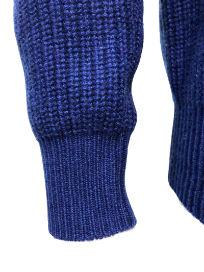 Cashmere Crewneck Sweater in Chunky Rib knit stitch Royal Blue cuff