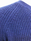 Cashmere Crewneck Sweater in Chunky Rib knit stitch Royal Blue neck